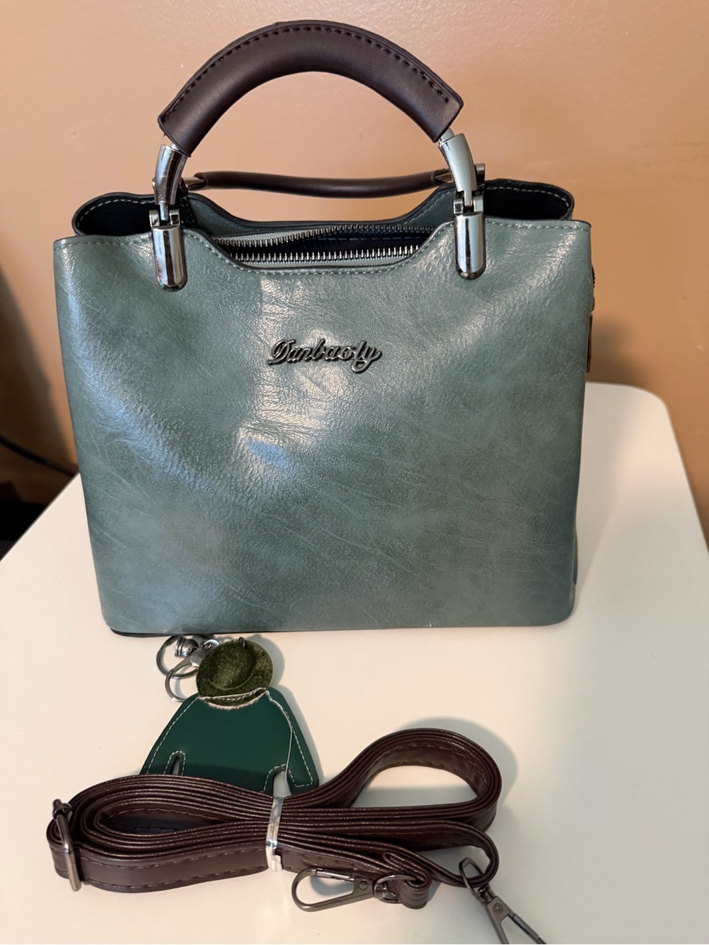 Green Leather Top-Handle Satchel